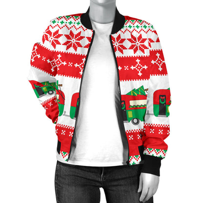 Camper Camping Ugly Christmas Design Print Women Bomber Jacket
