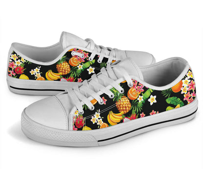 Tropical Fruits Pattern Print Design TF02 White Bottom Low Top Shoes