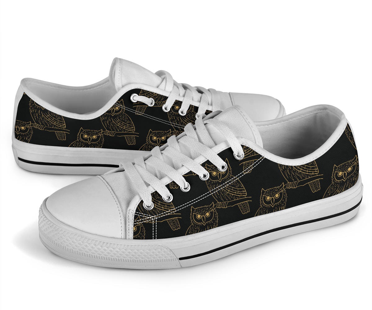 Gold Owl Pattern White Bottom Low Top Shoes