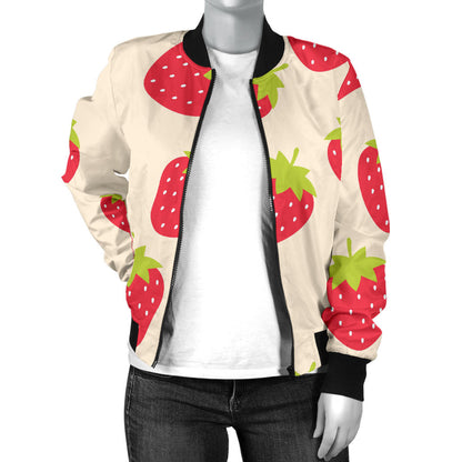 Strawberry Pattern Print Design SB02 Women Bomber Jacket