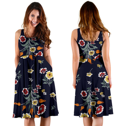 Summer Floral Pattern Print Design SF01 Midi Dress