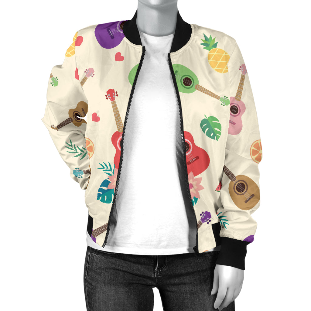 Ukulele Pattern Print Design 01 Women's Bomber Jacket