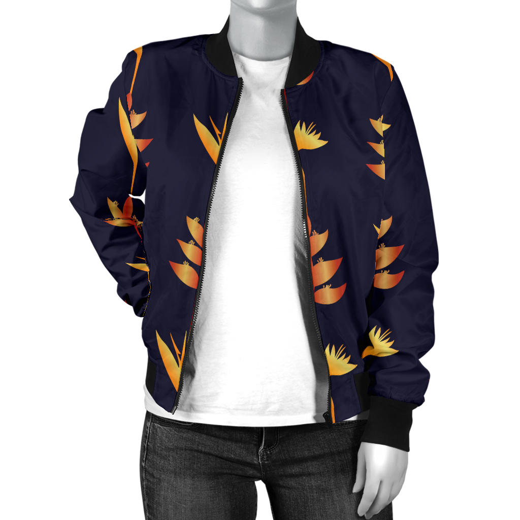 Heliconia Pattern Print Design HL06 Women Bomber Jacket