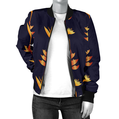 Heliconia Pattern Print Design HL06 Women Bomber Jacket