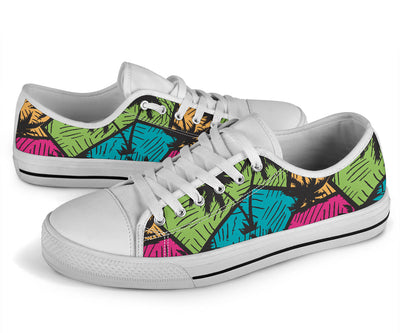 Palm Tree Pattern Print Design PT09 White Bottom Low Top Shoes