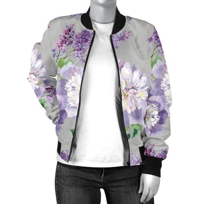 Lilac Pattern Print Design LI07 Women Bomber Jacket