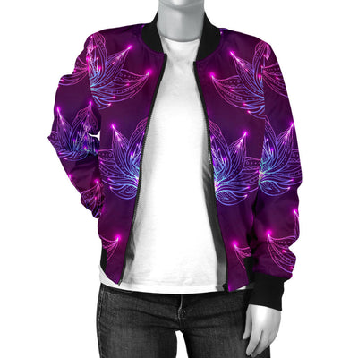 lotus Pattern Print Design LO01 Women Bomber Jacket