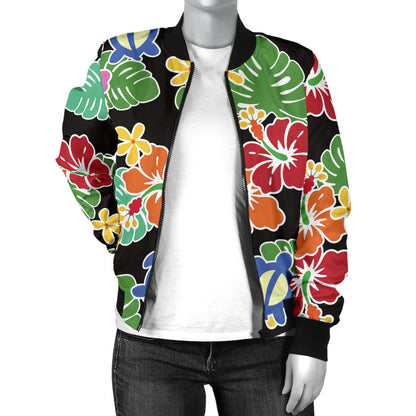 Hawaiian Themed Pattern Print Design H010 Women Bomber Jacket