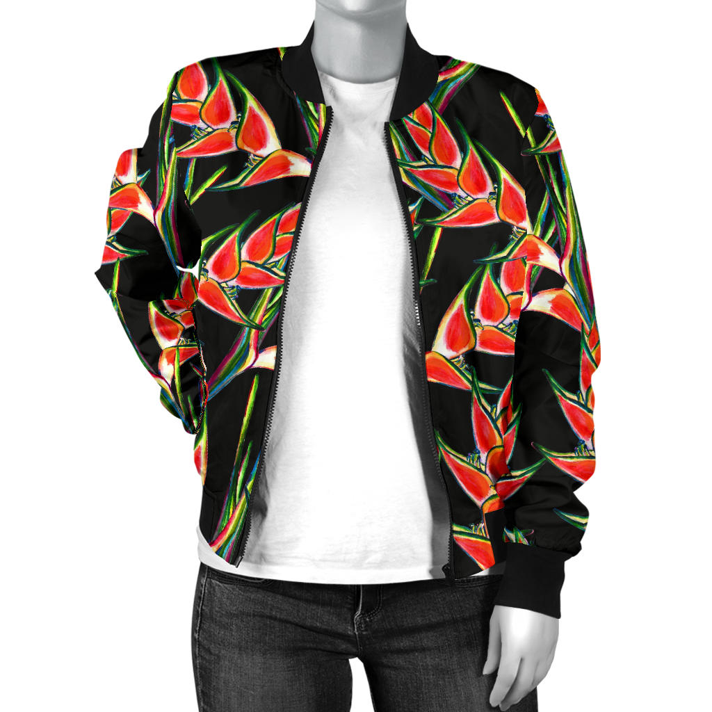 Heliconia Pattern Print Design HL010 Women Bomber Jacket