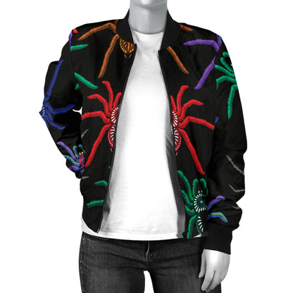 Tarantula Neon Color Pattern Print Design 03 Women's Bomber Jacket