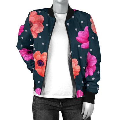 Anemone Pattern Print Design AM08 Women Bomber Jacket