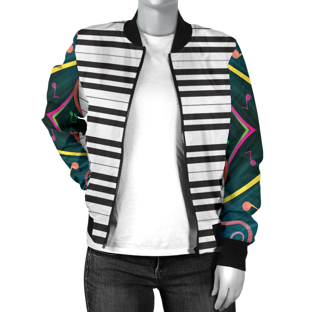 Piano Pattern Print Design 01 Women's Bomber Jacket