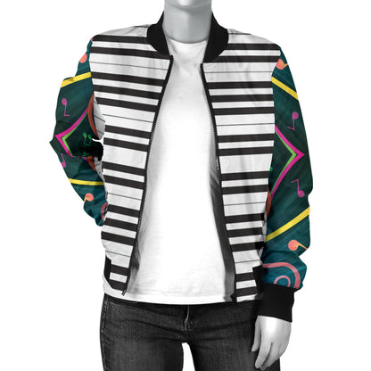 Piano Pattern Print Design 01 Women's Bomber Jacket