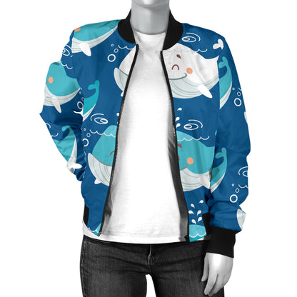 Blue Whale Pattern Print Design 01 Women's Bomber Jacket