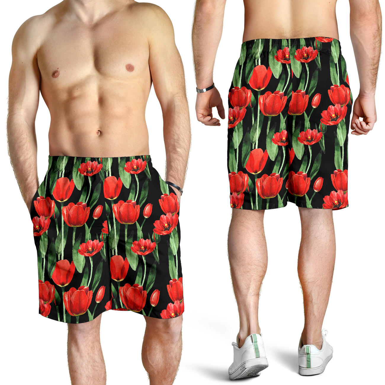 Tulip Red Pattern Print Design TP03 Mens Shorts