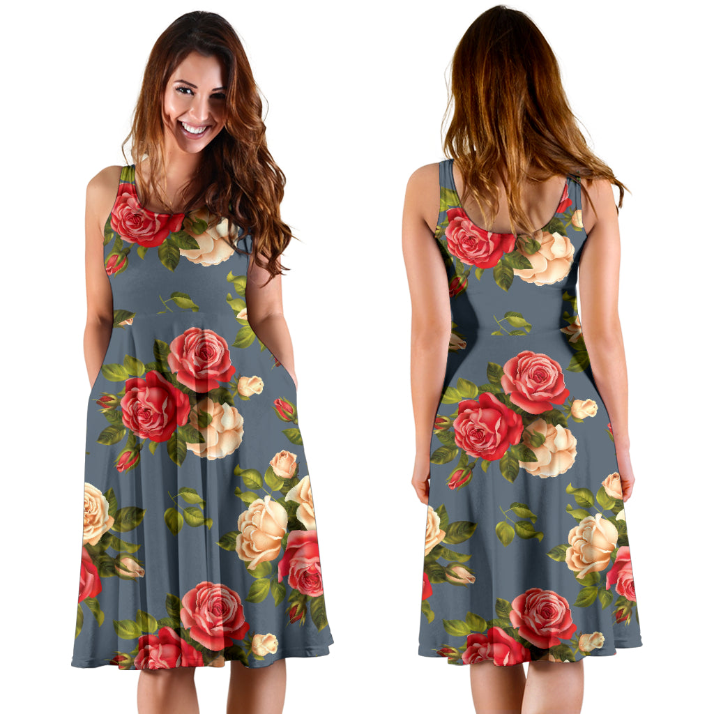 Rose Pattern Print Design RO017 Midi Dress