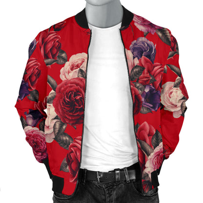 Rose Red Pattern Print Design RO07 Men Bomber Jacket