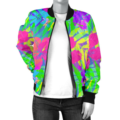 Neon Tropical Pattern Print Design A03 Women's Bomber Jacket