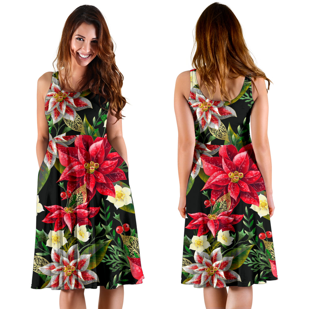 Poinsettia Pattern Print Design POT05 Midi Dress