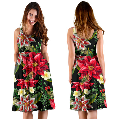 Poinsettia Pattern Print Design POT05 Midi Dress