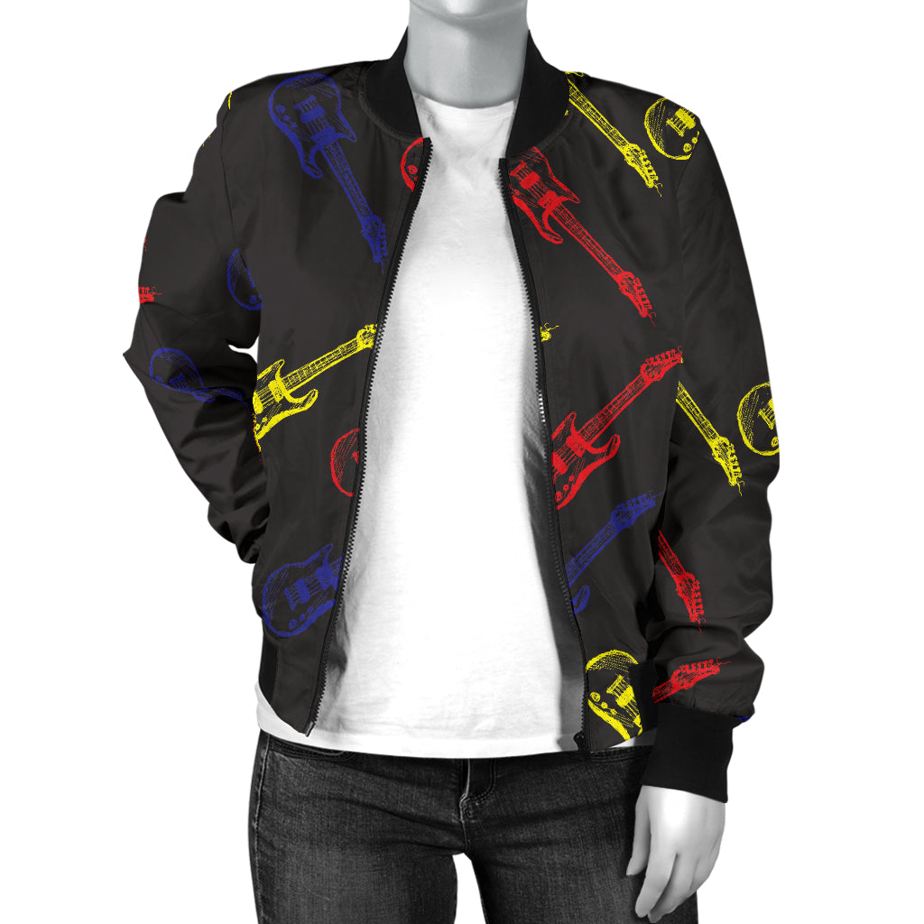 Electric Guitar Pattern Print Design 03 Women's Bomber Jacket