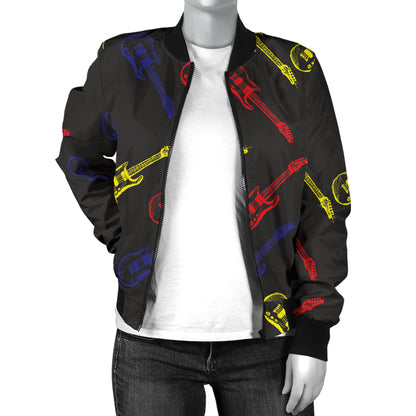 Electric Guitar Pattern Print Design 03 Women's Bomber Jacket