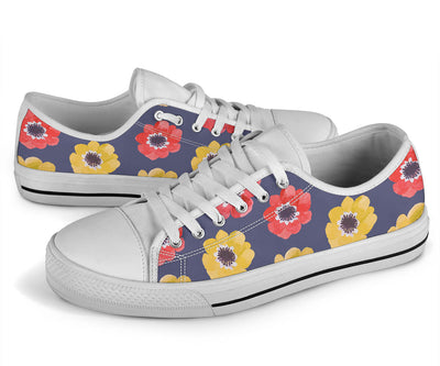 Anemone Pattern Print Design AM010 White Bottom Low Top Shoes