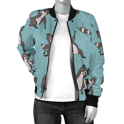 Raccoon Pattern Print Design A07 Women's Bomber Jacket