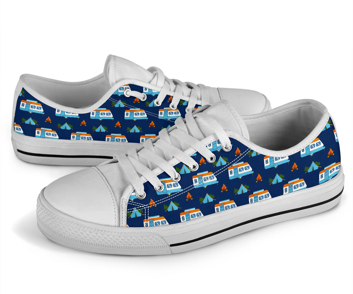 Camper Pattern Camping Themed No 3 Print White Bottom Low Top Shoes