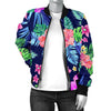 Neon Hibiscus Pattern Print Design HB016 Women Bomber Jacket