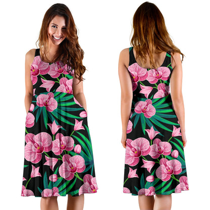 Orchid Pink Pattern Print Design OR06 Midi Dress
