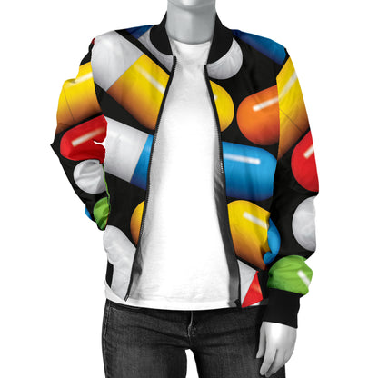 Pill Pattern Print Design A02 Women's Bomber Jacket