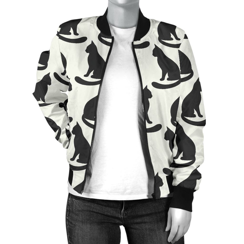 Black Cat Pattern Print Design 02 Women's Bomber Jacket