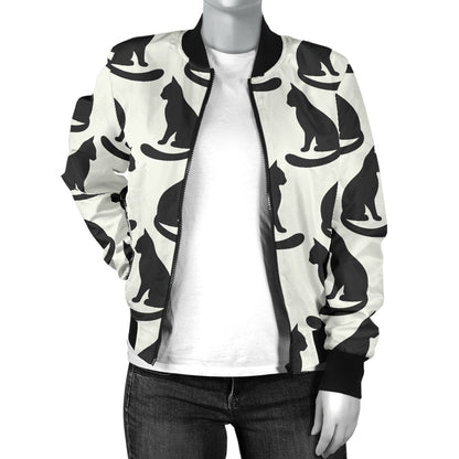 Black Cat Pattern Print Design 02 Women's Bomber Jacket