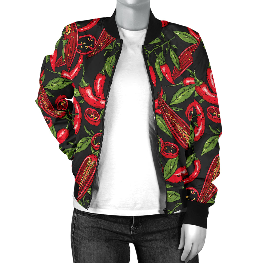Chilli Pepper Pattern Print Design 02 Women's Bomber Jacket