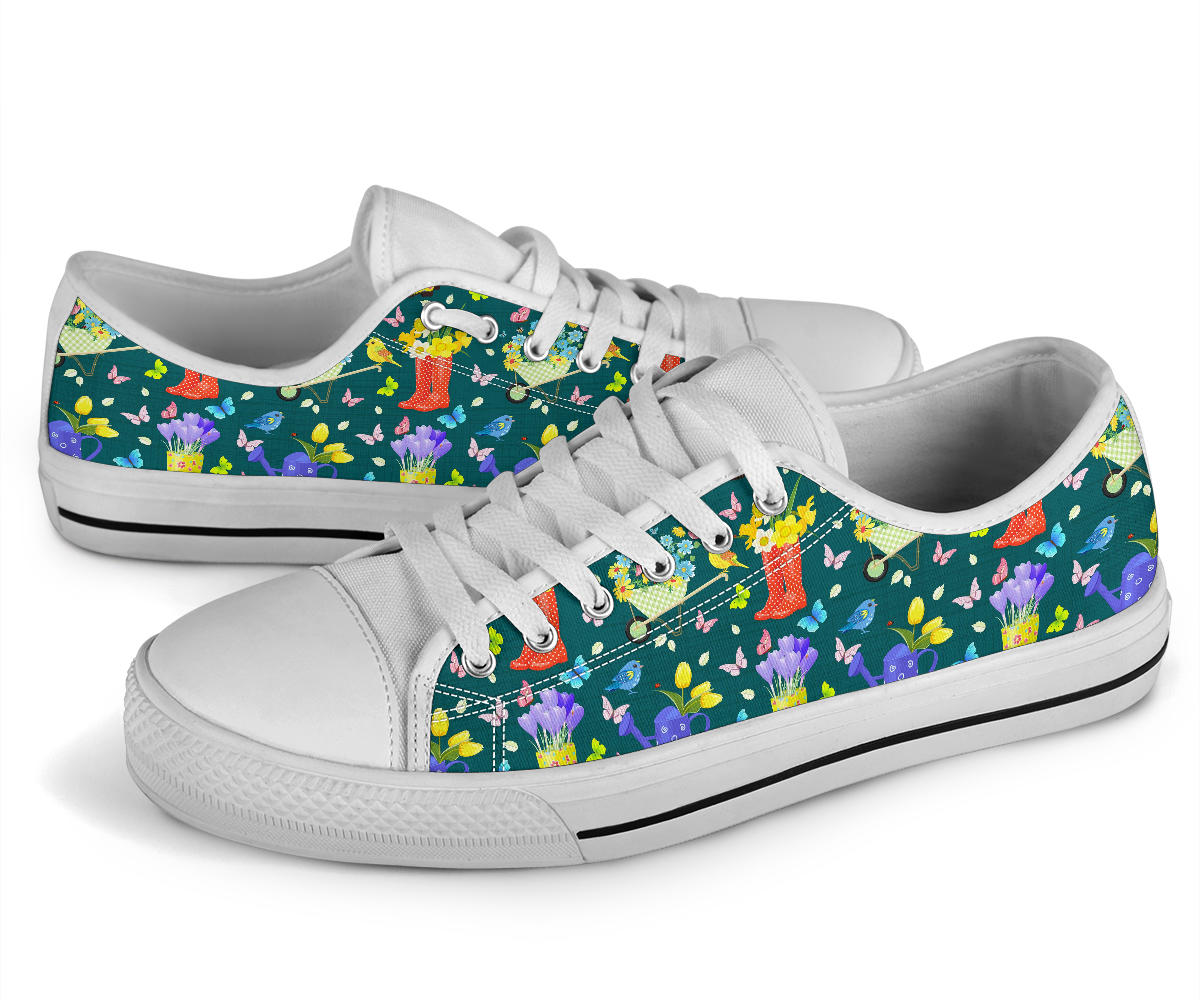 Gardening Pattern Print Design G08 White Bottom Low Top Shoes