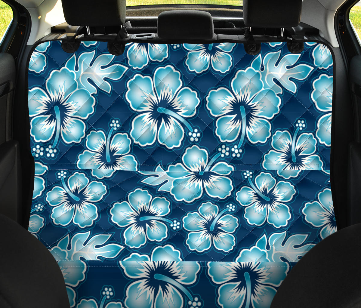 Blue Hibiscus Pattern Print Design HB011 Rear Dog  Seat Cover