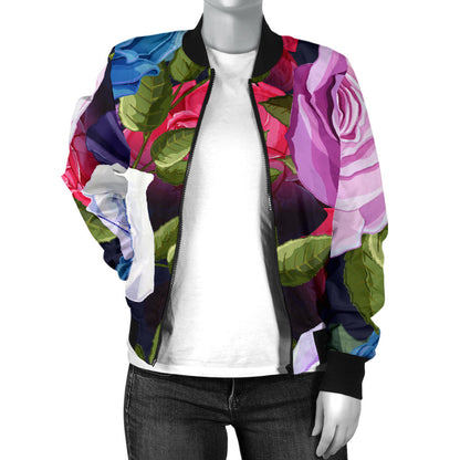 Rose Pattern Print Design RO09 Women Bomber Jacket