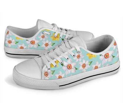 Daffodils Pattern Print Design DF07 White Bottom Low Top Shoes