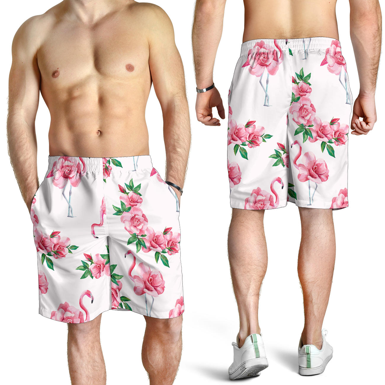 Flamingo Rose Pattern Mens Shorts