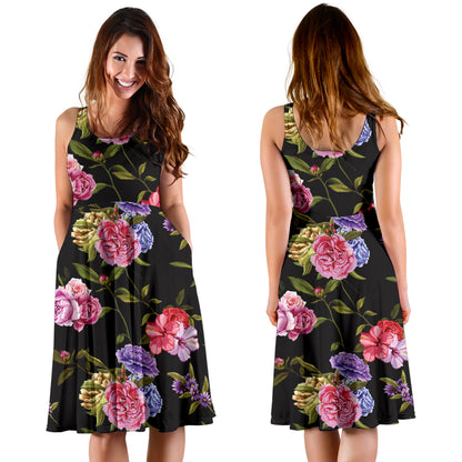 Carnations Pattern Print Design CN05 Midi Dress