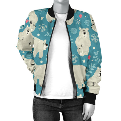 Bear Pattern Print Design BE04 Women Bomber Jacket