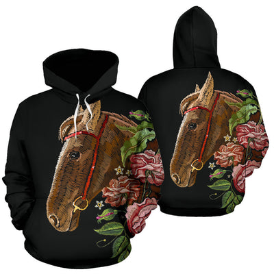 Horse with Rose Pullover Hoodie