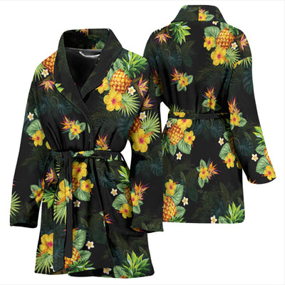 Pineapple Tropical Flower Print Pattern Women Bathrobe