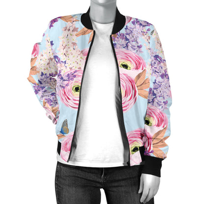 Lilac Pattern Print Design LI03 Women Bomber Jacket