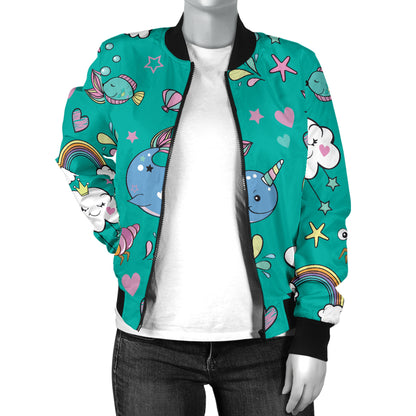 Narwhal Pattern Print Design 04 Women's Bomber Jacket