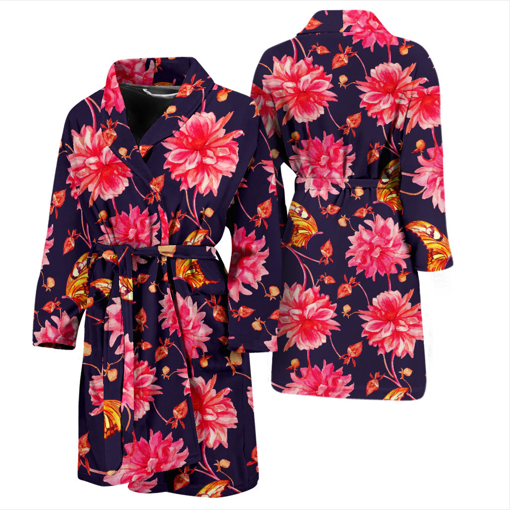Dahlia Pattern Print Design DH03 Men Bathrobe