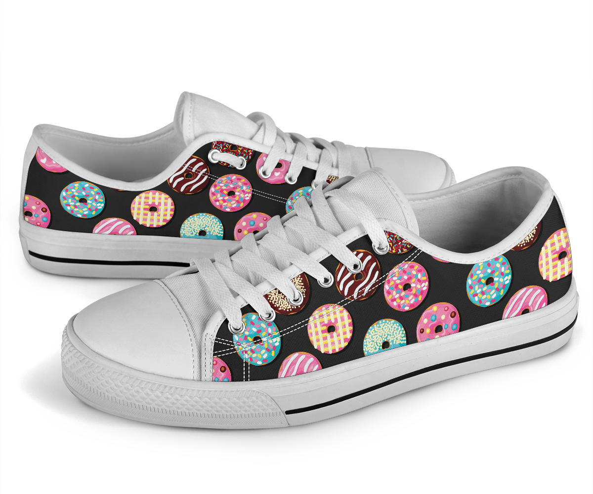 Donut Pattern Print Design DN02 White Bottom Low Top Shoes