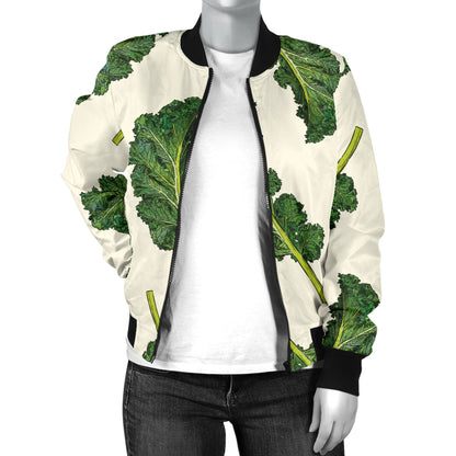 Kale Pattern Print Design 03 Women's Bomber Jacket