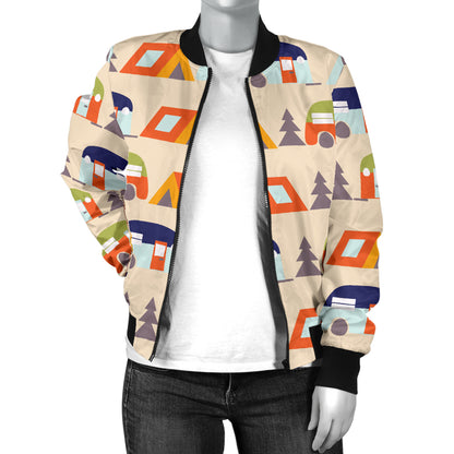 Camper Tent Pattern Print Design 03 Women's Bomber Jacket